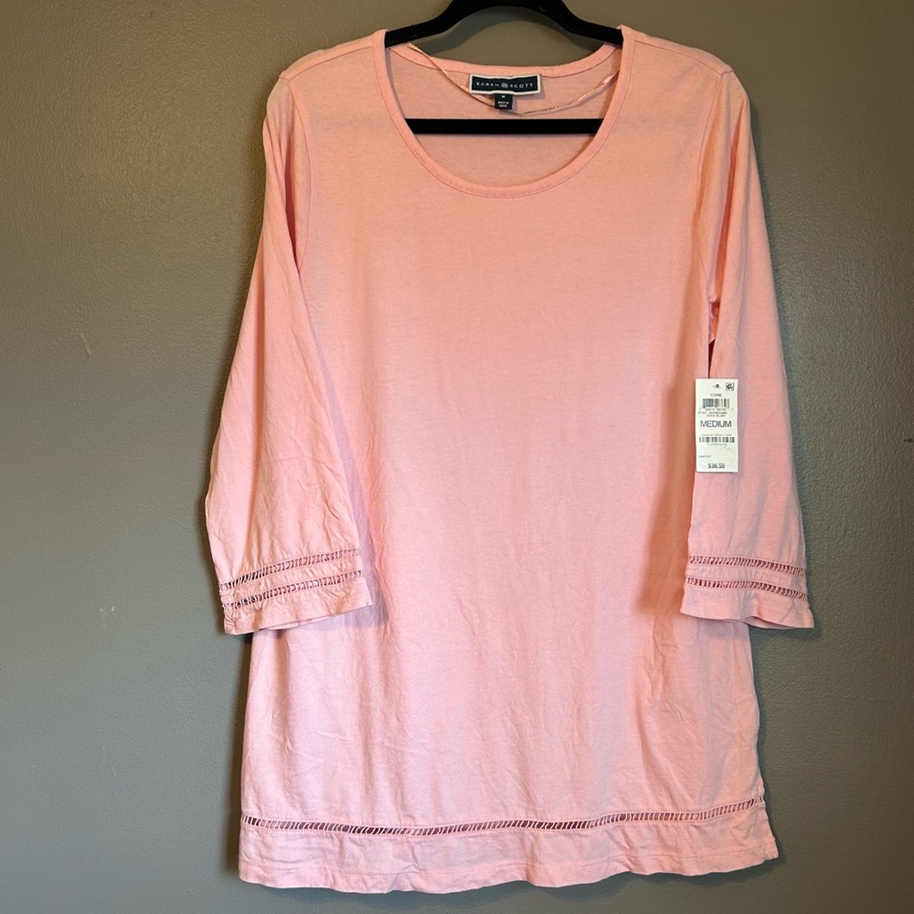 Karen Scott Light Pink 3/4 Sleeve Blouse